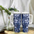 Plumeria Floral Tapa Pattern Navy Blue Tumbler With Handle