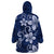 Plumeria Floral Tapa Pattern Navy Blue Wearable Blanket Hoodie