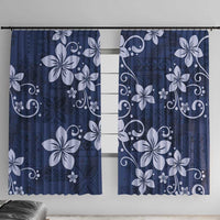 Plumeria Floral Tapa Pattern Navy Blue Window Curtain LT01 With Hooks Blue - Polynesian Pride
