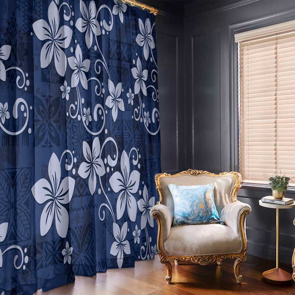 Plumeria Floral Tapa Pattern Navy Blue Window Curtain LT01 - Polynesian Pride