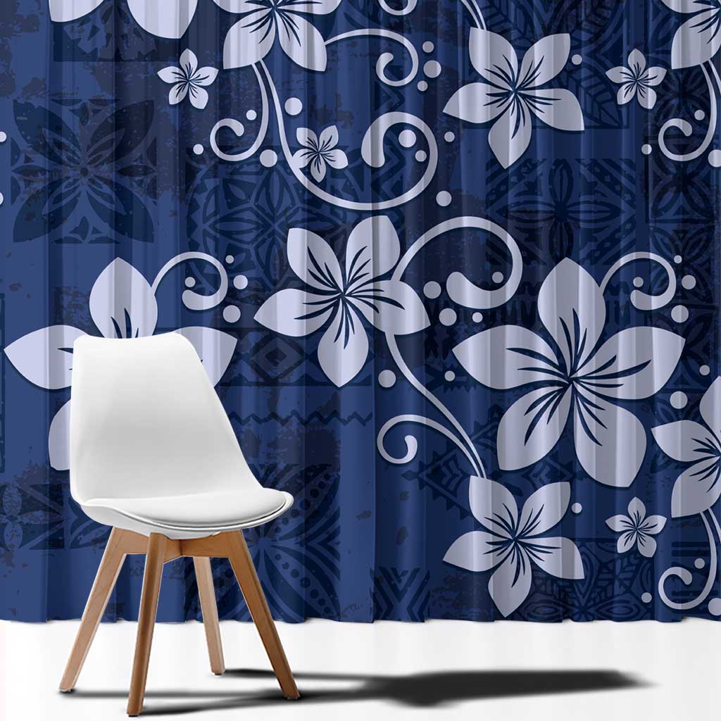 Plumeria Floral Tapa Pattern Navy Blue Window Curtain LT01 - Polynesian Pride