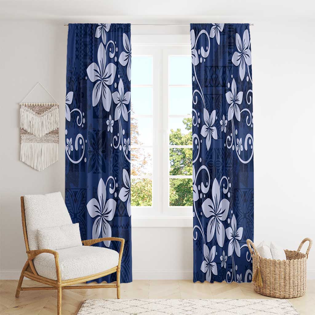 Plumeria Floral Tapa Pattern Navy Blue Window Curtain LT01 - Polynesian Pride