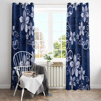 Plumeria Floral Tapa Pattern Navy Blue Window Curtain LT01 - Polynesian Pride