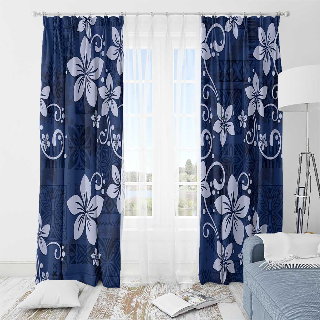 Plumeria Floral Tapa Pattern Navy Blue Window Curtain LT01 - Polynesian Pride