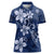 Plumeria Floral Tapa Pattern Navy Blue Women Polo Shirt