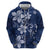 Plumeria Floral Tapa Pattern Navy Blue Zip Hoodie