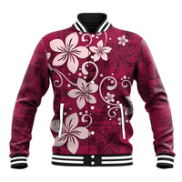 Plumeria Floral Tapa Pattern Ruby Pink Baseball Jacket LT01 Unisex Pink - Polynesian Pride