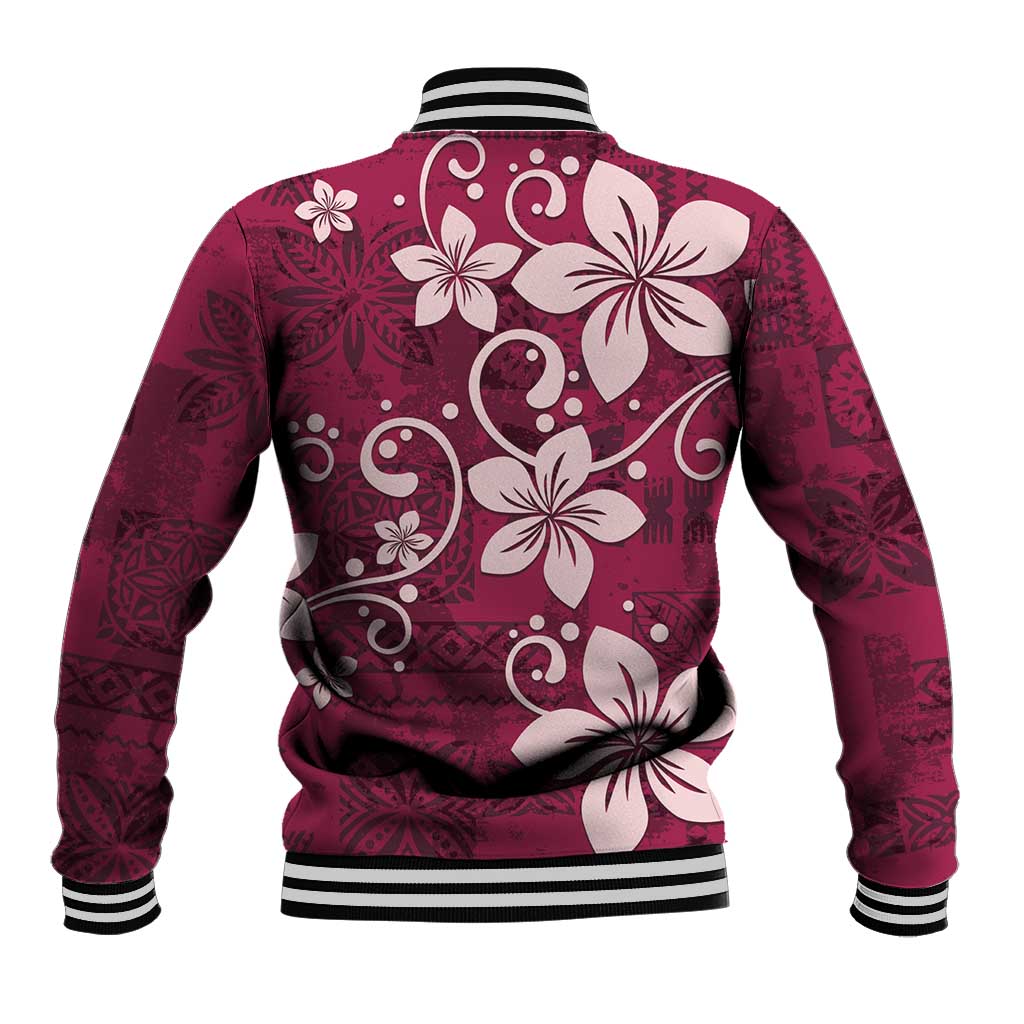 Plumeria Floral Tapa Pattern Ruby Pink Baseball Jacket LT01 - Polynesian Pride