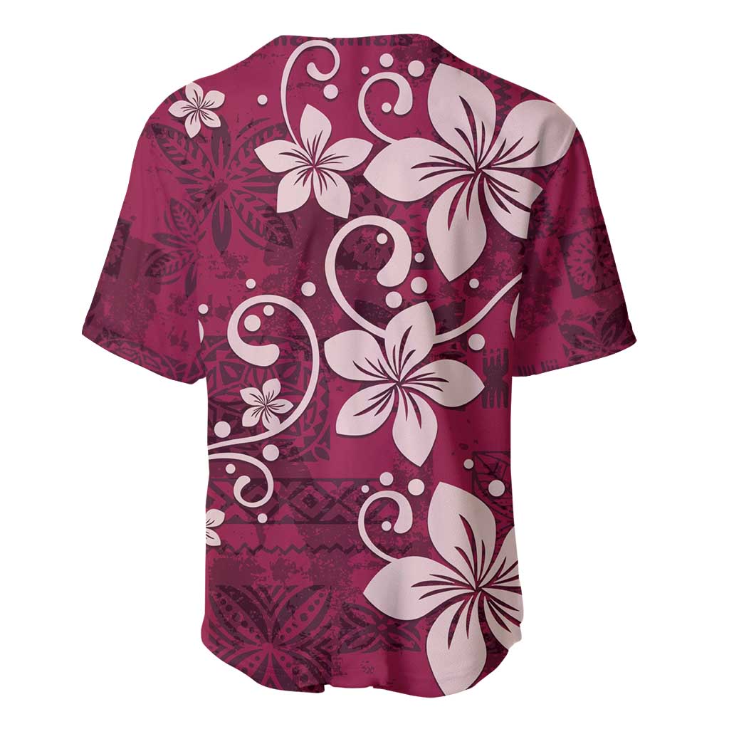 Plumeria Floral Tapa Pattern Ruby Pink Baseball Jersey