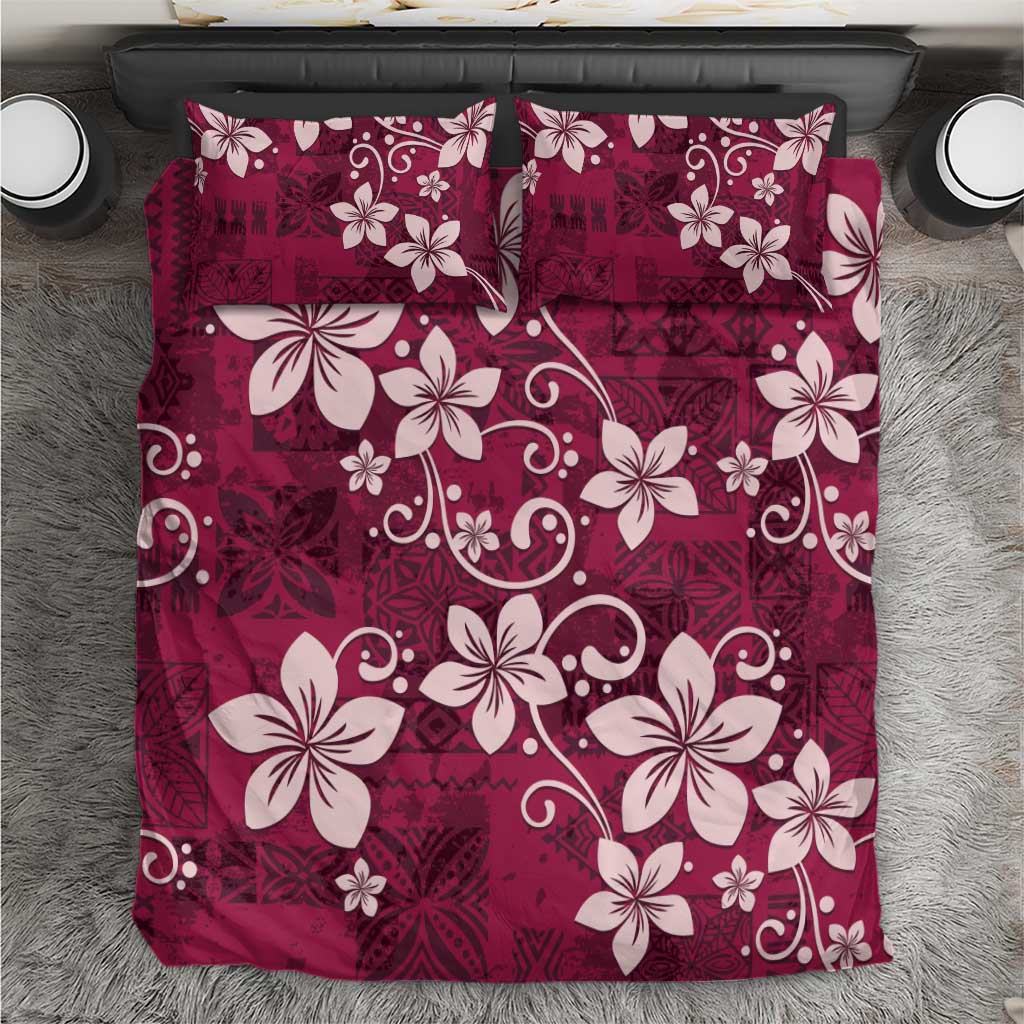 Plumeria Floral Tapa Pattern Ruby Pink Bedding Set