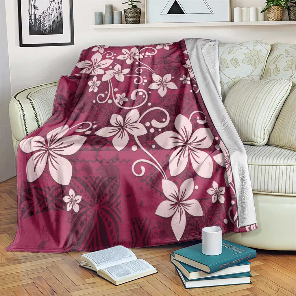 Plumeria Floral Tapa Pattern Ruby Pink Blanket