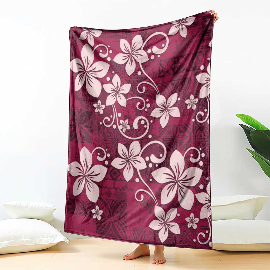 Plumeria Floral Tapa Pattern Ruby Pink Blanket LT01 - Polynesian Pride