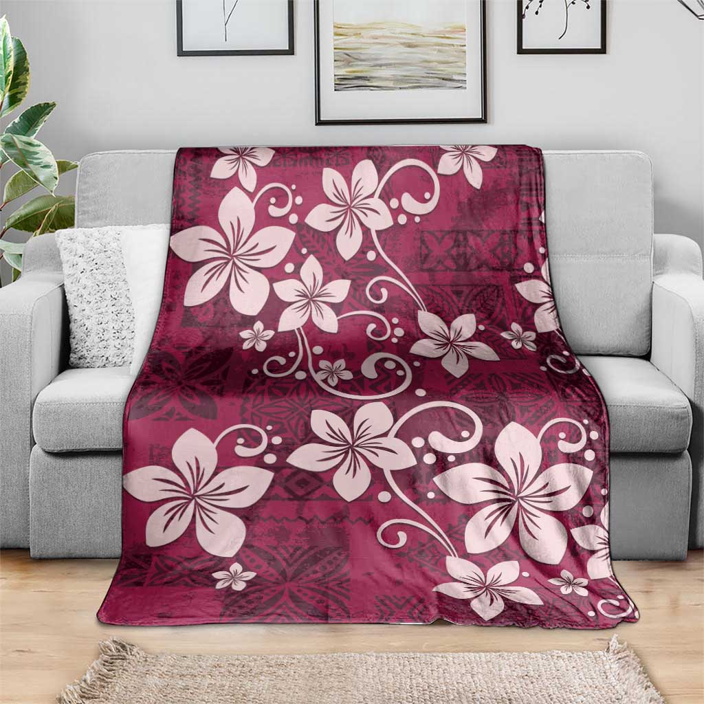 Plumeria Floral Tapa Pattern Ruby Pink Blanket LT01 - Polynesian Pride