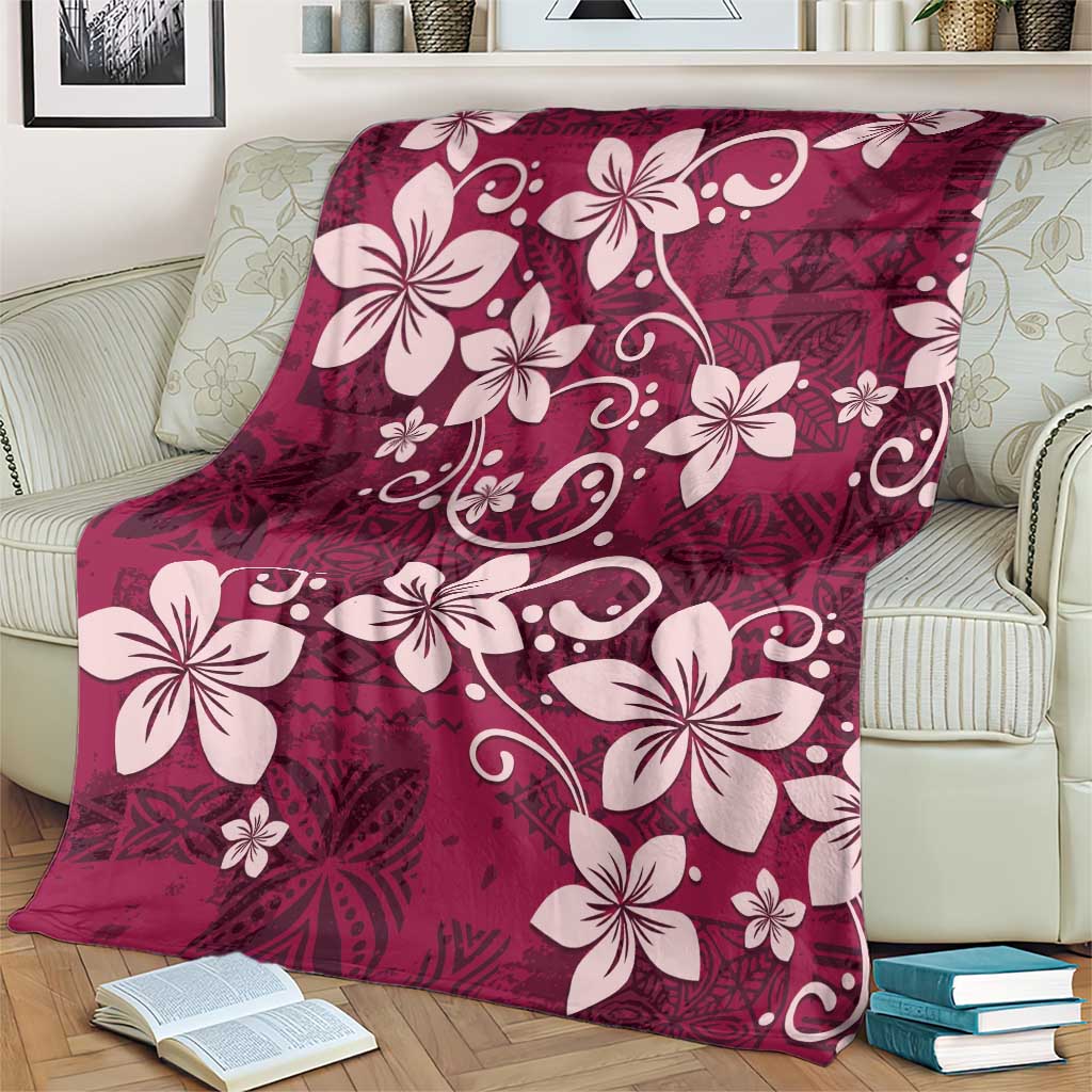 Plumeria Floral Tapa Pattern Ruby Pink Blanket LT01 - Polynesian Pride