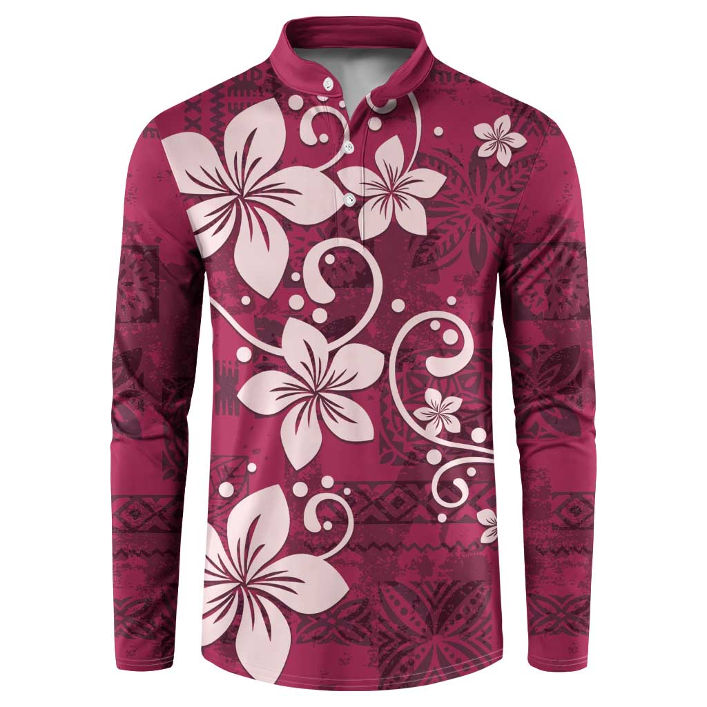 Plumeria Floral Tapa Pattern Ruby Pink Button Sweatshirt LT01 Pink - Polynesian Pride