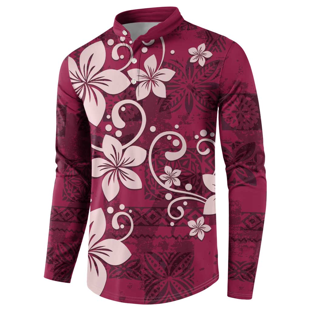 Plumeria Floral Tapa Pattern Ruby Pink Button Sweatshirt LT01 - Polynesian Pride