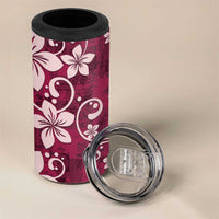 Plumeria Floral Tapa Pattern Ruby Pink 4 in 1 Can Cooler Tumbler