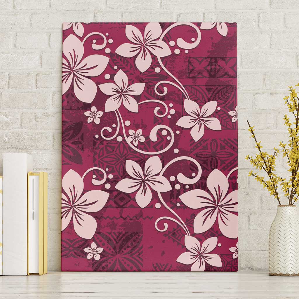 Plumeria Floral Tapa Pattern Ruby Pink Canvas Wall Art LT01 Without Frame Pink - Polynesian Pride