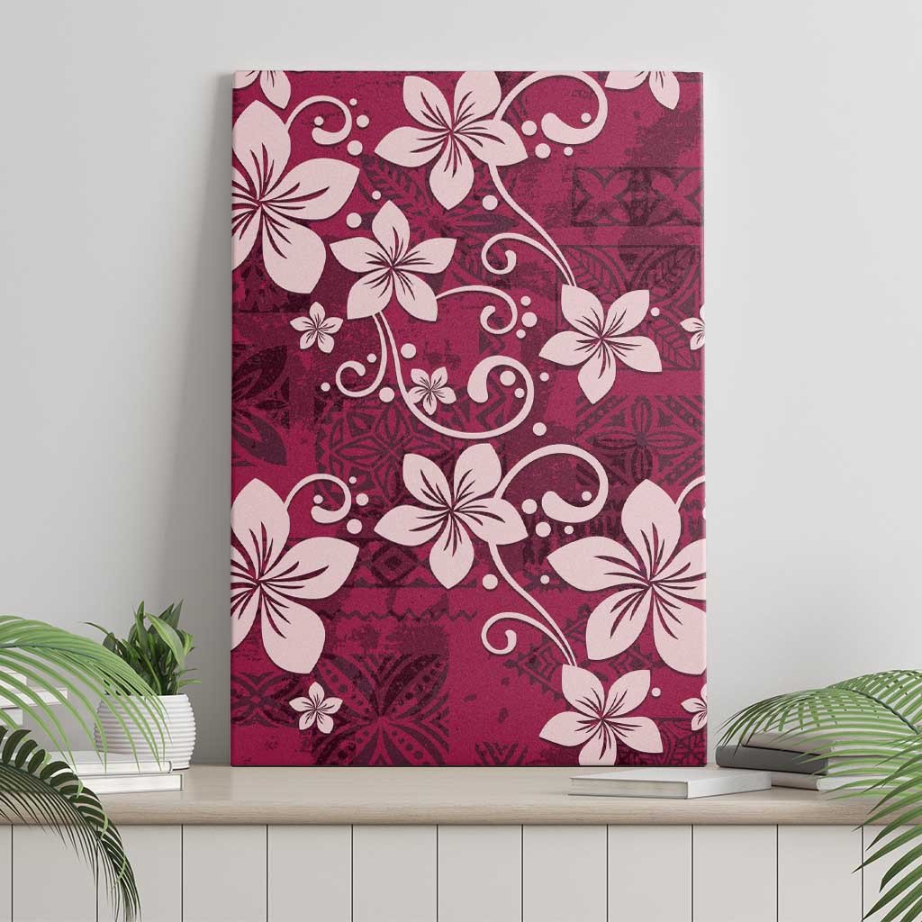 Plumeria Floral Tapa Pattern Ruby Pink Canvas Wall Art LT01 - Polynesian Pride