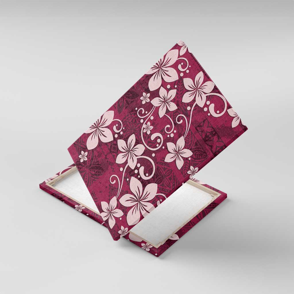 Plumeria Floral Tapa Pattern Ruby Pink Canvas Wall Art LT01 With Frame Pink - Polynesian Pride