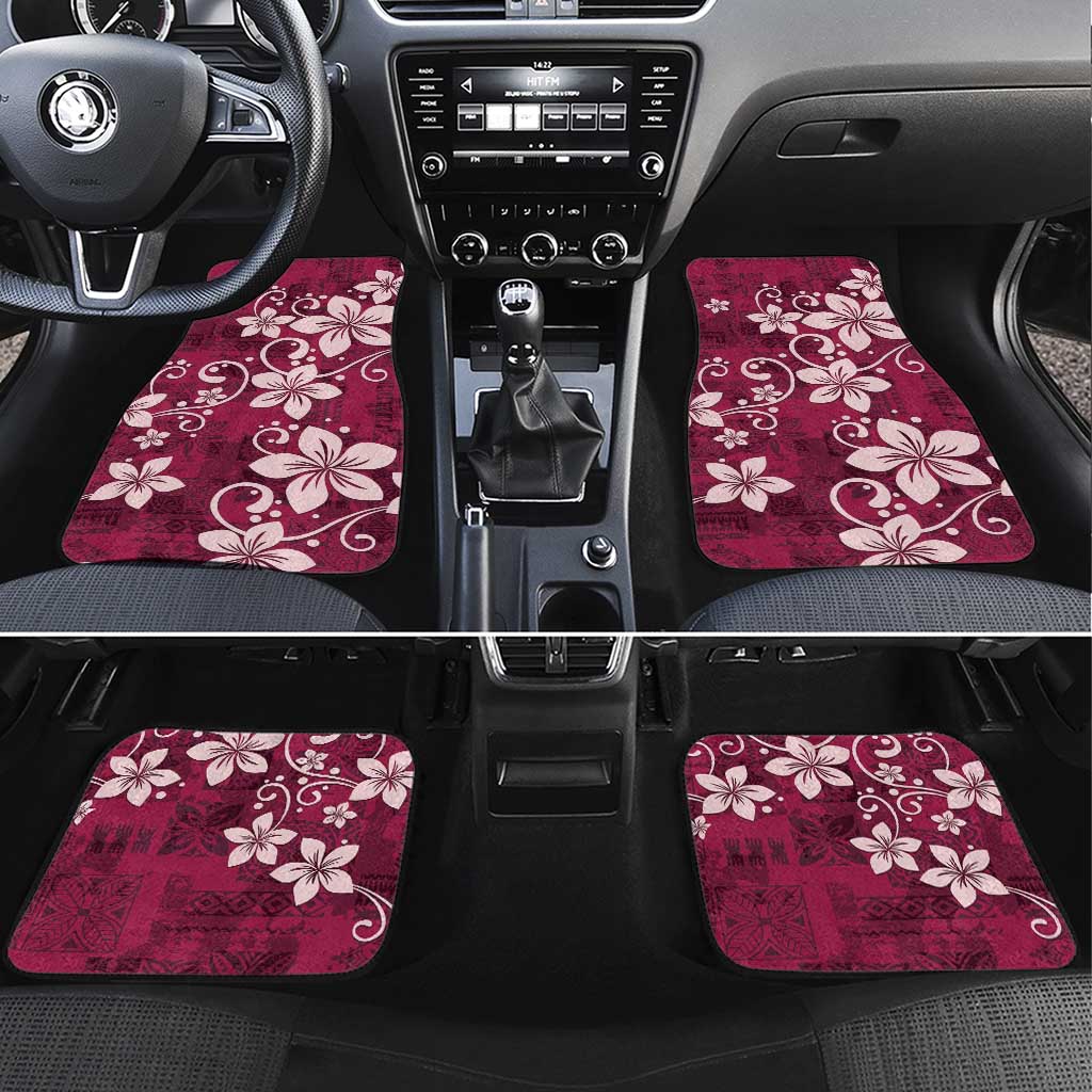 Plumeria Floral Tapa Pattern Ruby Pink Car Mats LT01 Set 4pcs Pink - Polynesian Pride