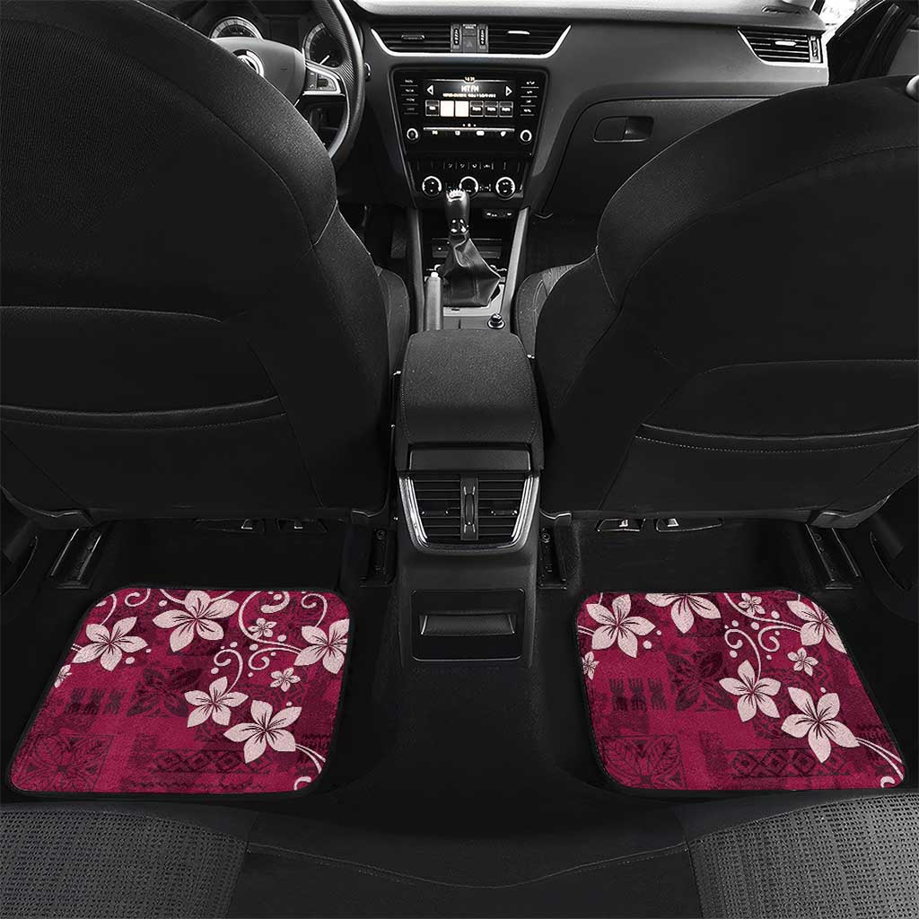 Plumeria Floral Tapa Pattern Ruby Pink Car Mats LT01 Set 2pcs - Back Pink - Polynesian Pride