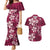 Plumeria Floral Tapa Pattern Ruby Pink Couples Matching Mermaid Dress and Hawaiian Shirt