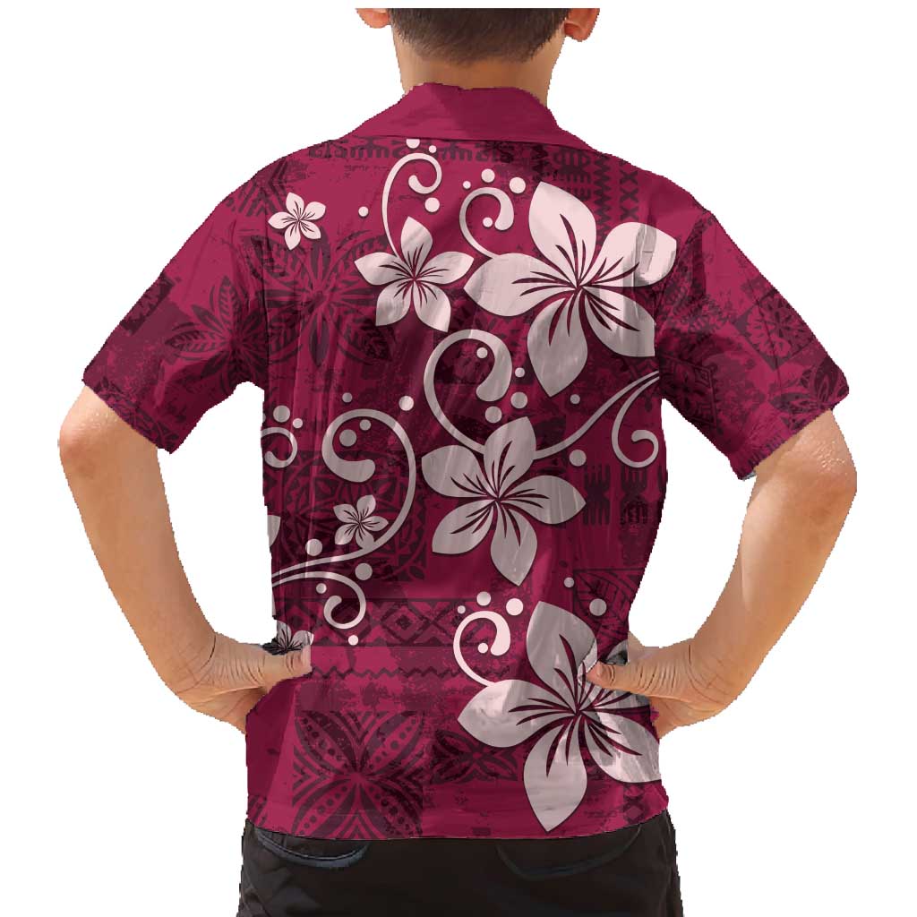Plumeria Floral Tapa Pattern Ruby Pink Family Matching Mermaid Dress and Hawaiian Shirt LT01 - Polynesian Pride