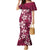 Plumeria Floral Tapa Pattern Ruby Pink Family Matching Mermaid Dress and Hawaiian Shirt