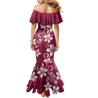 Plumeria Floral Tapa Pattern Ruby Pink Family Matching Mermaid Dress and Hawaiian Shirt LT01 - Polynesian Pride