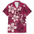 Plumeria Floral Tapa Pattern Ruby Pink Family Matching Off The Shoulder Long Sleeve Dress and Hawaiian Shirt