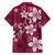 Plumeria Floral Tapa Pattern Ruby Pink Family Matching Off The Shoulder Long Sleeve Dress and Hawaiian Shirt