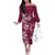 Plumeria Floral Tapa Pattern Ruby Pink Family Matching Off The Shoulder Long Sleeve Dress and Hawaiian Shirt