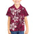 Plumeria Floral Tapa Pattern Ruby Pink Family Matching Off The Shoulder Long Sleeve Dress and Hawaiian Shirt