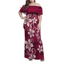 Plumeria Floral Tapa Pattern Ruby Pink Family Matching Off Shoulder Maxi Dress and Hawaiian Shirt LT01 Mom's Dress Pink - Polynesian Pride