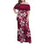 Plumeria Floral Tapa Pattern Ruby Pink Family Matching Off Shoulder Maxi Dress and Hawaiian Shirt