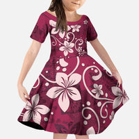 Plumeria Floral Tapa Pattern Ruby Pink Family Matching Puletasi and Hawaiian Shirt