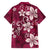 Plumeria Floral Tapa Pattern Ruby Pink Family Matching Short Sleeve Bodycon Dress and Hawaiian Shirt