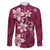 Plumeria Floral Tapa Pattern Ruby Pink Family Matching Short Sleeve Bodycon Dress and Hawaiian Shirt