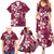 Plumeria Floral Tapa Pattern Ruby Pink Family Matching Summer Maxi Dress and Hawaiian Shirt