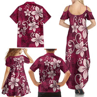 Plumeria Floral Tapa Pattern Ruby Pink Family Matching Summer Maxi Dress and Hawaiian Shirt LT01 - Polynesian Pride