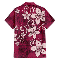 Plumeria Floral Tapa Pattern Ruby Pink Family Matching Summer Maxi Dress and Hawaiian Shirt LT01 - Polynesian Pride