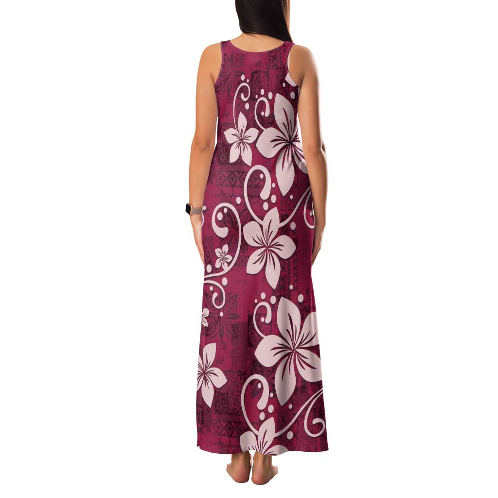Plumeria Floral Tapa Pattern Ruby Pink Family Matching Tank Maxi Dress and Hawaiian Shirt LT01 - Polynesian Pride