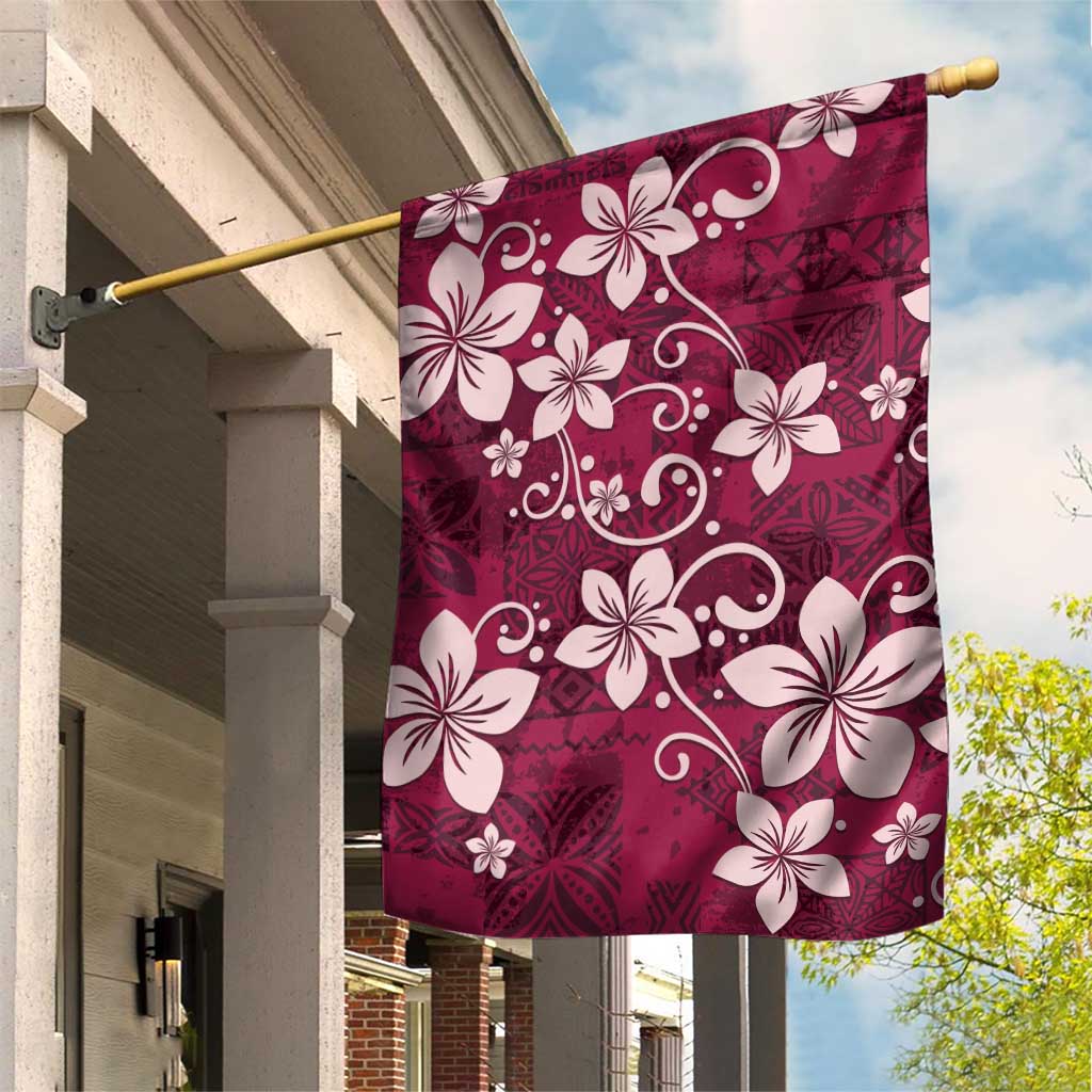 Plumeria Floral Tapa Pattern Ruby Pink Garden Flag LT01 House Flag Pink - Polynesian Pride