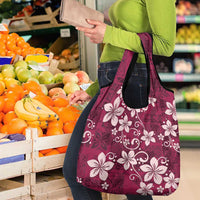 Plumeria Floral Tapa Pattern Ruby Pink Grocery Bag LT01 - Polynesian Pride