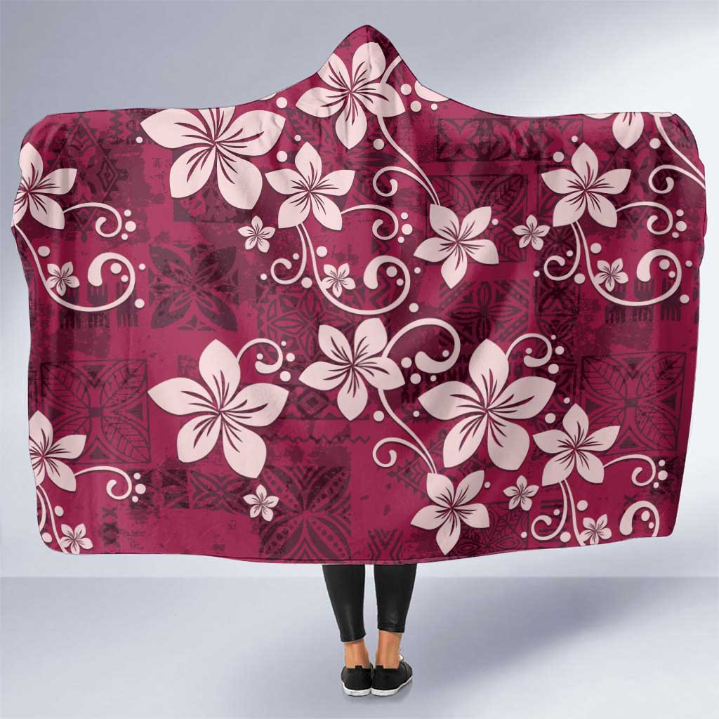 Plumeria Floral Tapa Pattern Ruby Pink Hooded Blanket LT01 One Size Pink - Polynesian Pride