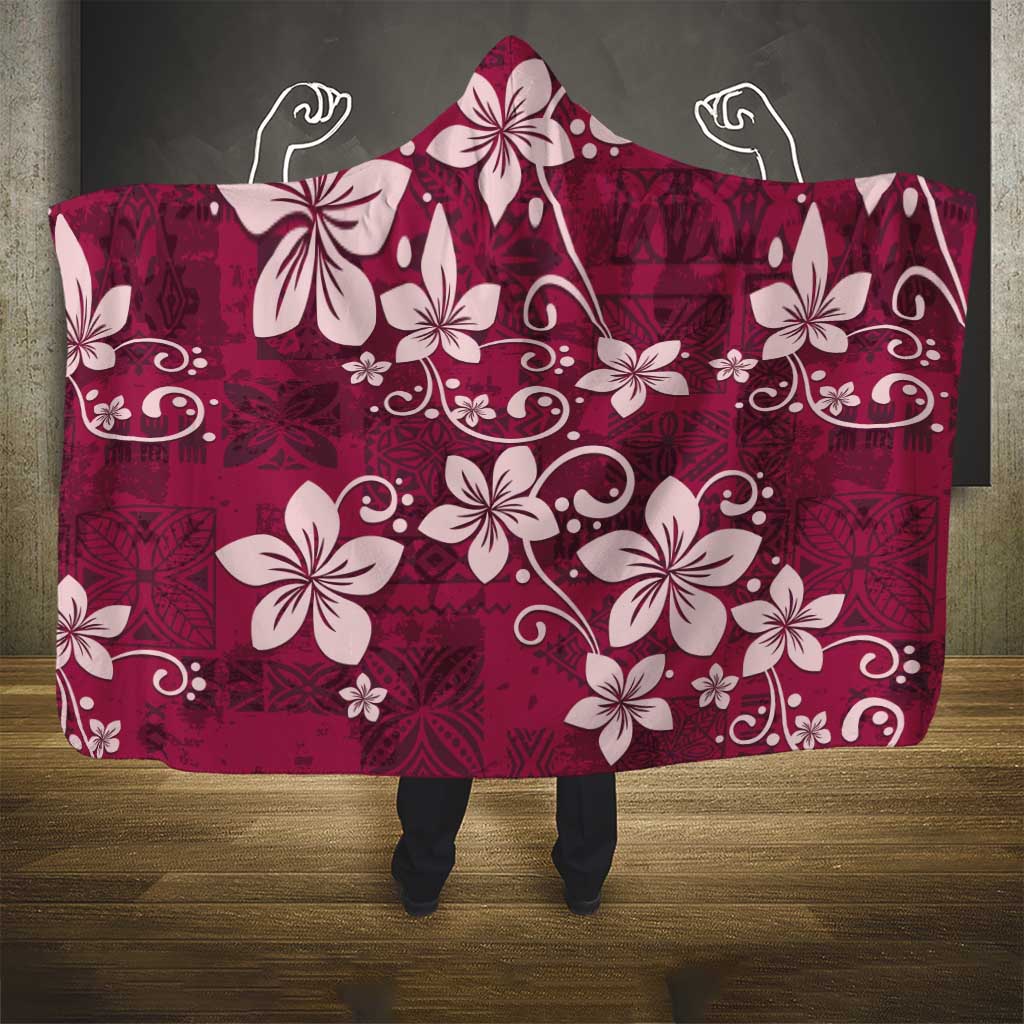 Plumeria Floral Tapa Pattern Ruby Pink Hooded Blanket LT01 - Polynesian Pride