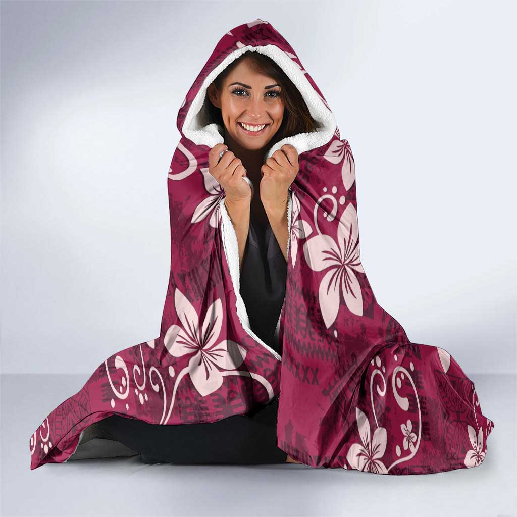 Plumeria Floral Tapa Pattern Ruby Pink Hooded Blanket LT01 - Polynesian Pride