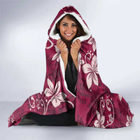 Plumeria Floral Tapa Pattern Ruby Pink Hooded Blanket LT01 - Polynesian Pride