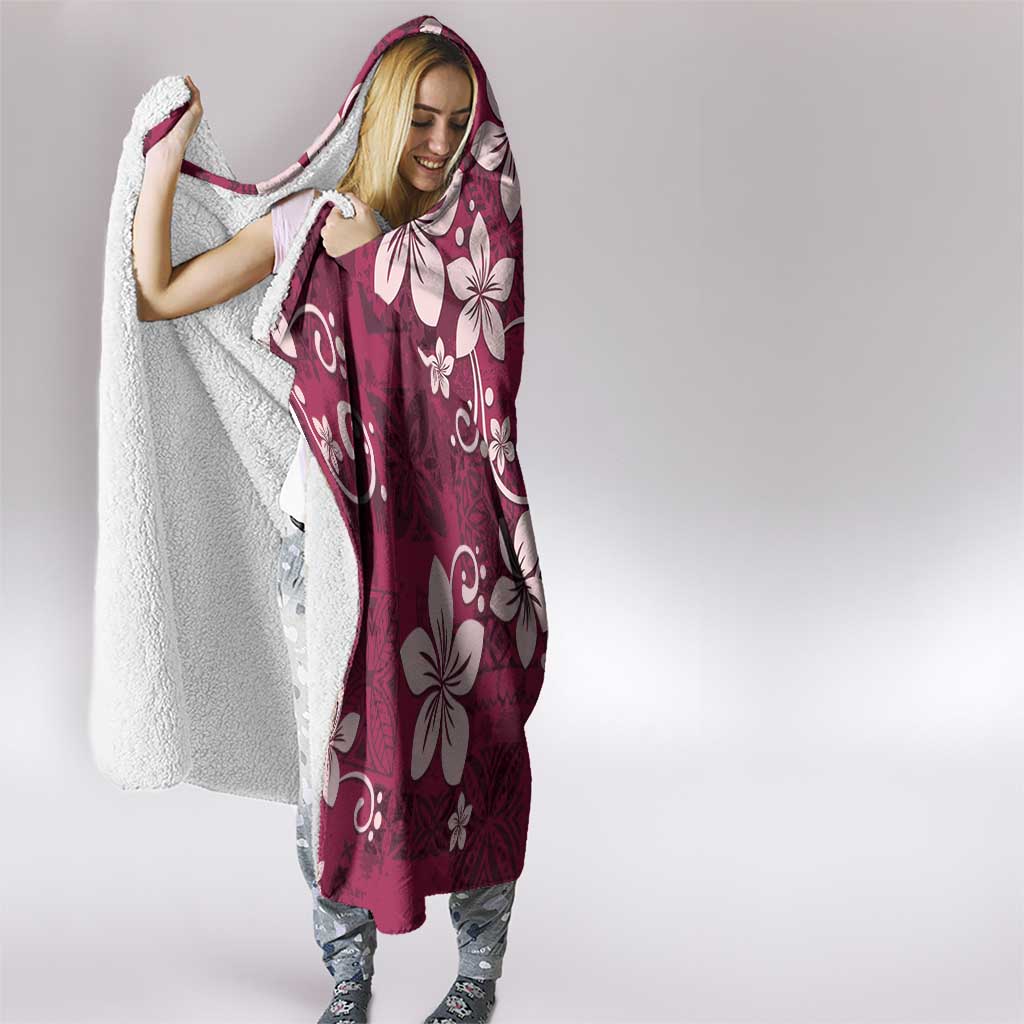 Plumeria Floral Tapa Pattern Ruby Pink Hooded Blanket LT01 - Polynesian Pride